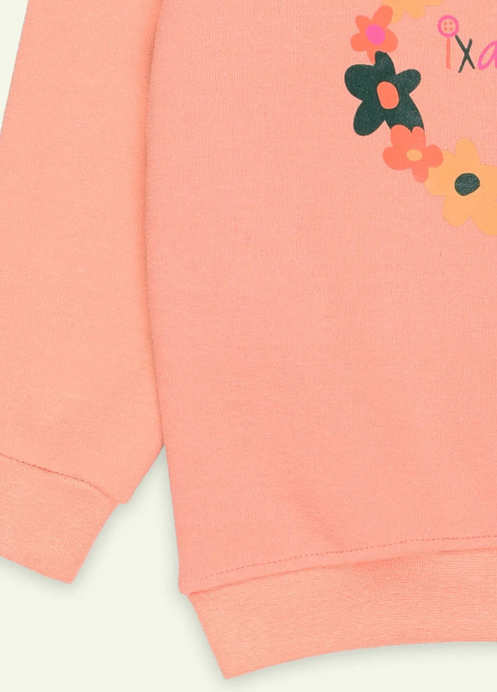 Ixample Printed Fleece Sweatshirt Peach