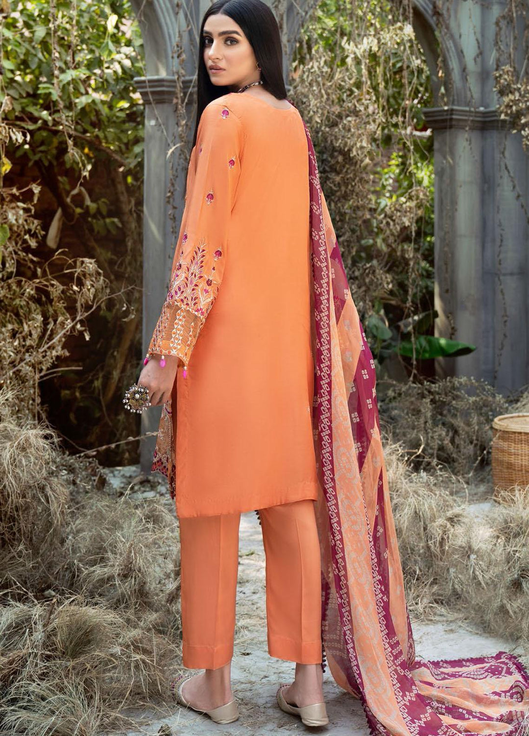 IZA-NUR by Resham Ghar Embroidered Dull Silk Suits Unstitched 3 Piece RG21IZN RGDS-04 - Festive Collection