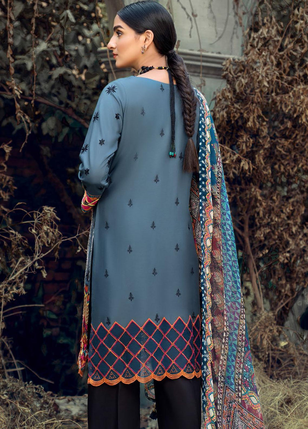 IZA-NUR by Resham Ghar Embroidered Dull Silk Suits Unstitched 3 Piece RG21IZN RGDS-05 - Festive Collection