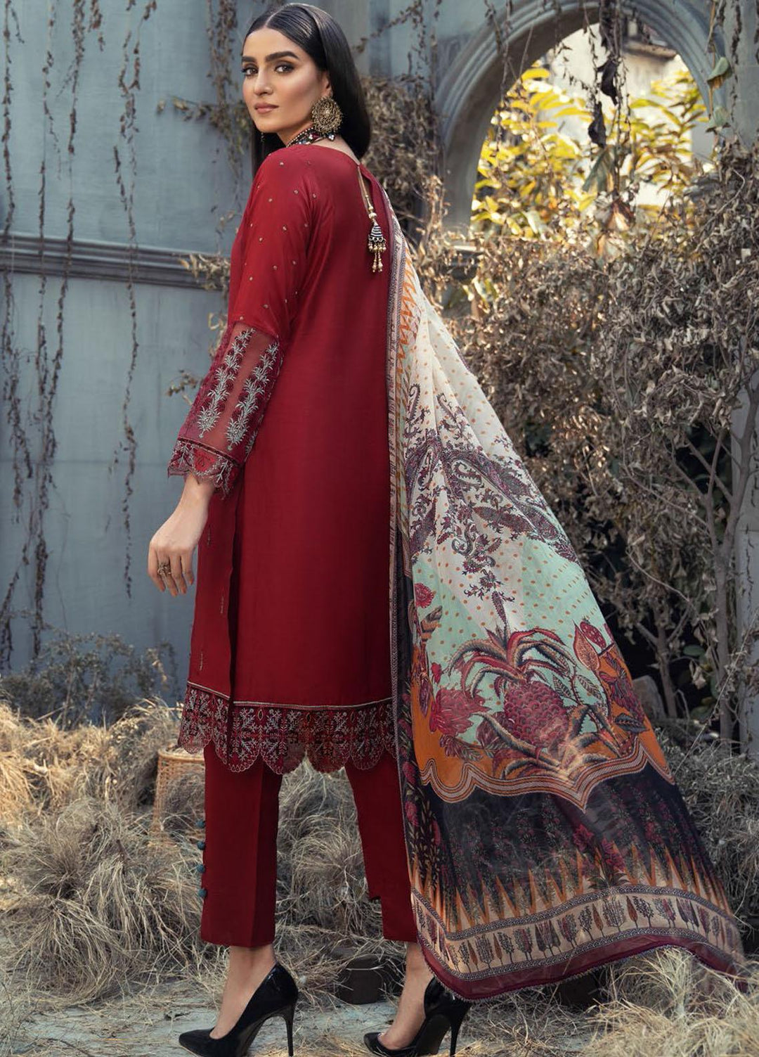 IZA-NUR by Resham Ghar Embroidered Dull Silk Suits Unstitched 3 Piece RG21IZN RGDS-07 - Festive Collection
