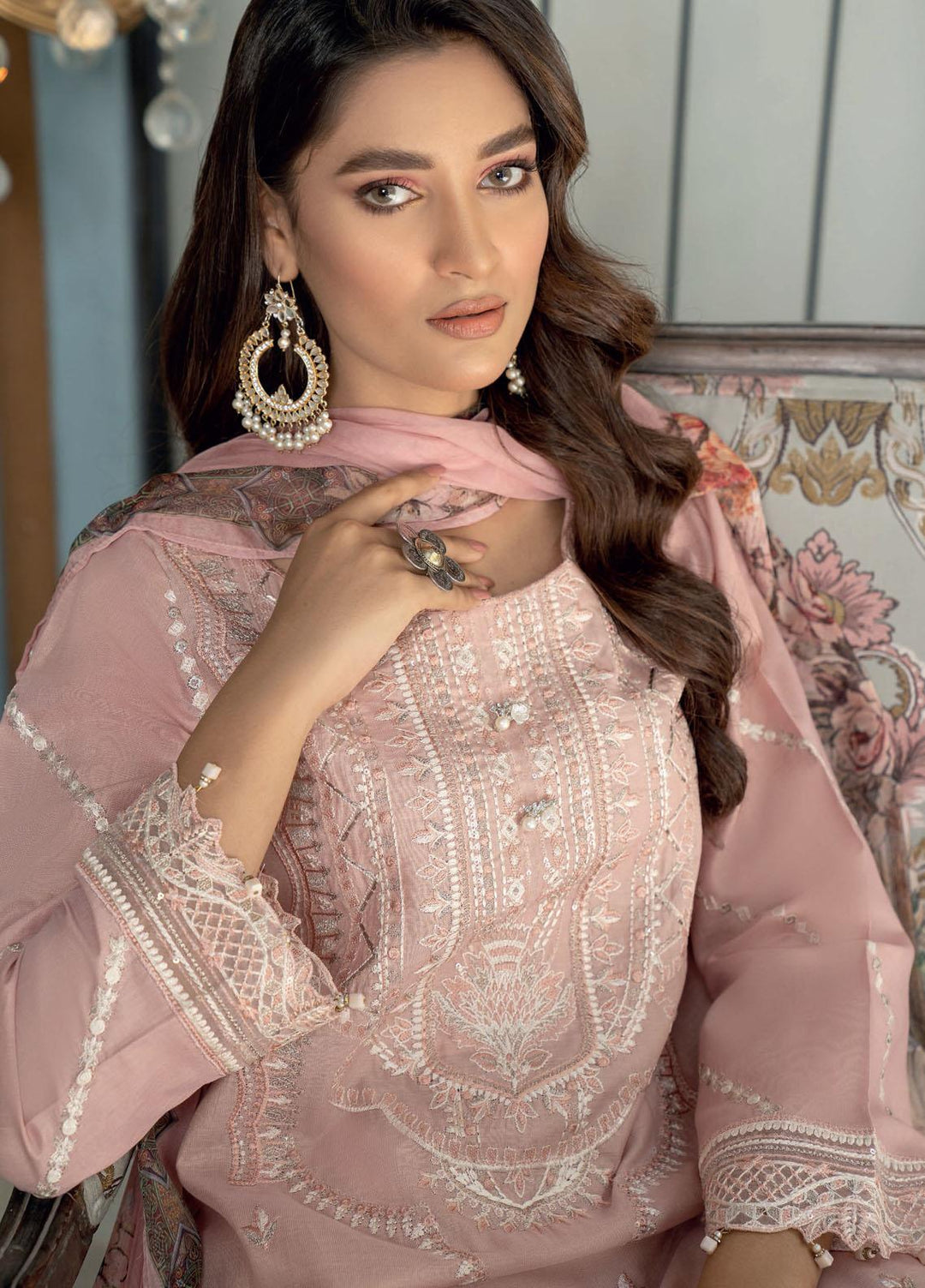 IZA-NUR by Resham Ghar Embroidered Missouri Suits Unstitched 3 Piece RG22ZLE INLE-01 - Luxury Collection