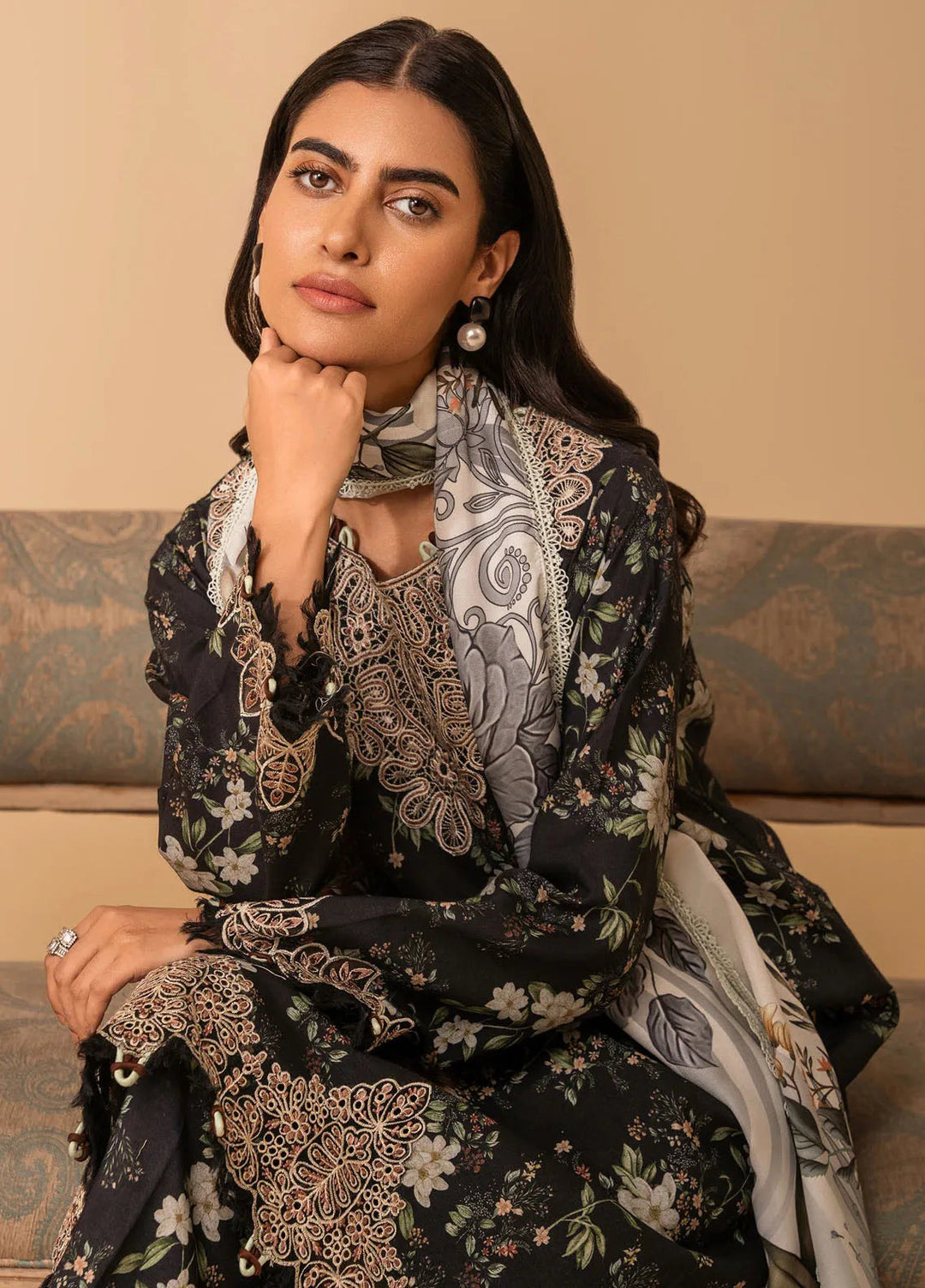 Izabel by Aabyaan Embroidered Linen Suit Unstitched 3 Piece AZ-01 Elara - Winter Collection