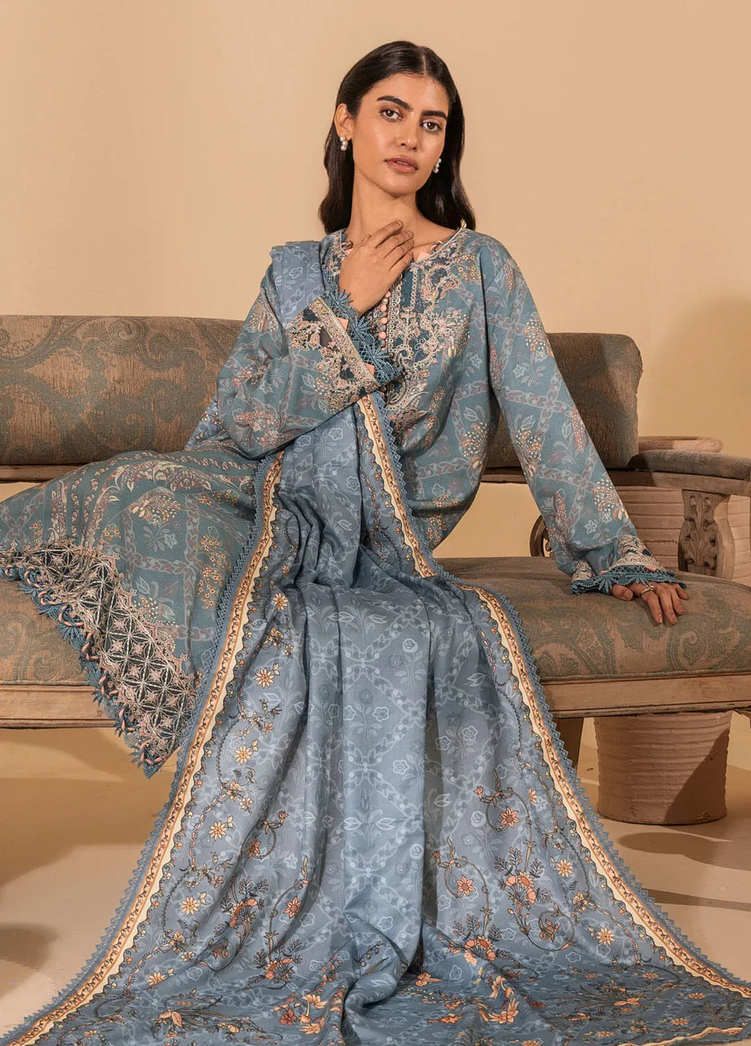 Izabel by Aabyaan Embroidered Linen Suit Unstitched 3 Piece AZ-05 Serena - Winter Collection