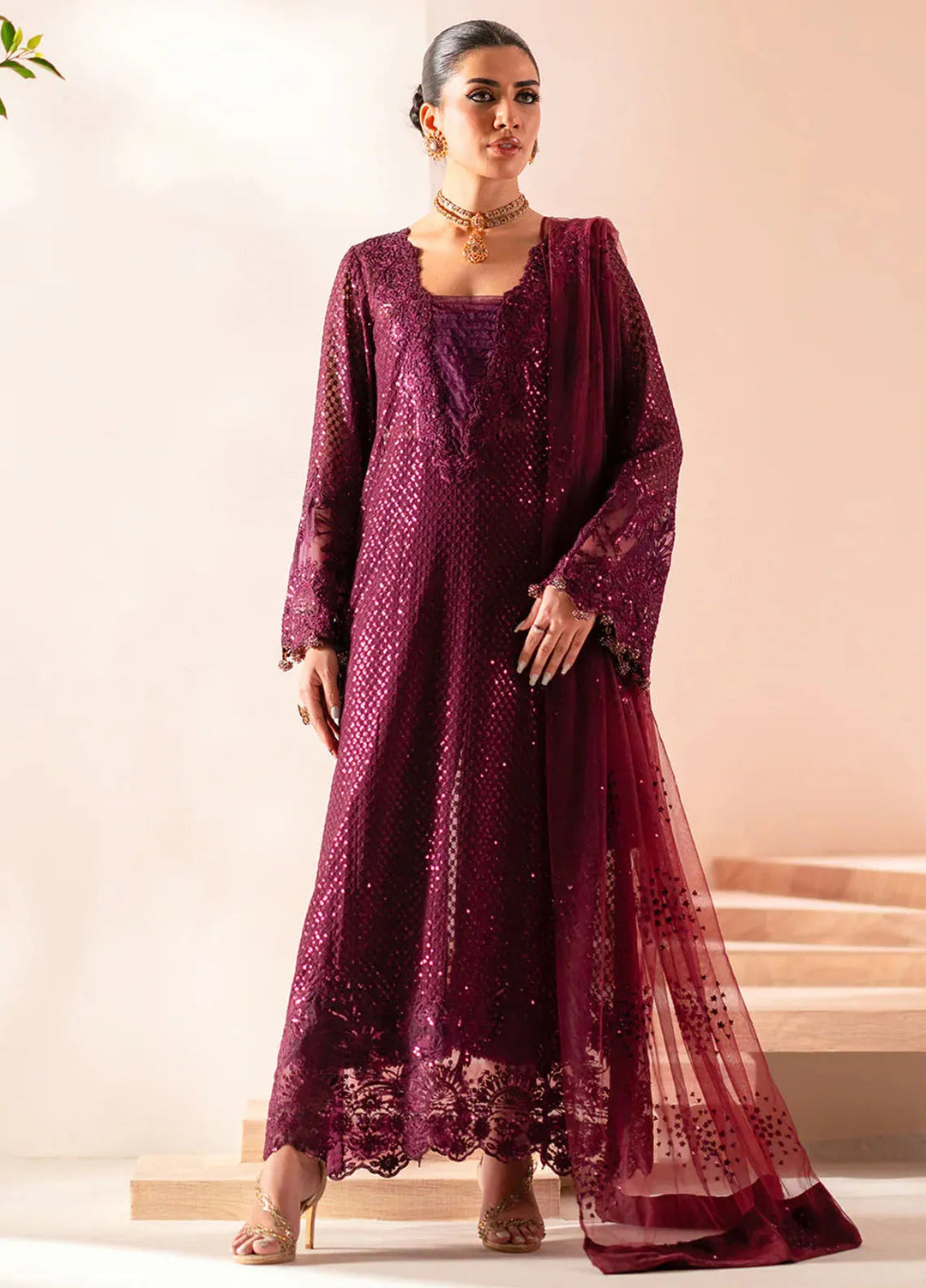 Izel Pret Embroidered Chiffon 3 Piece Suit SLC-015-Elma