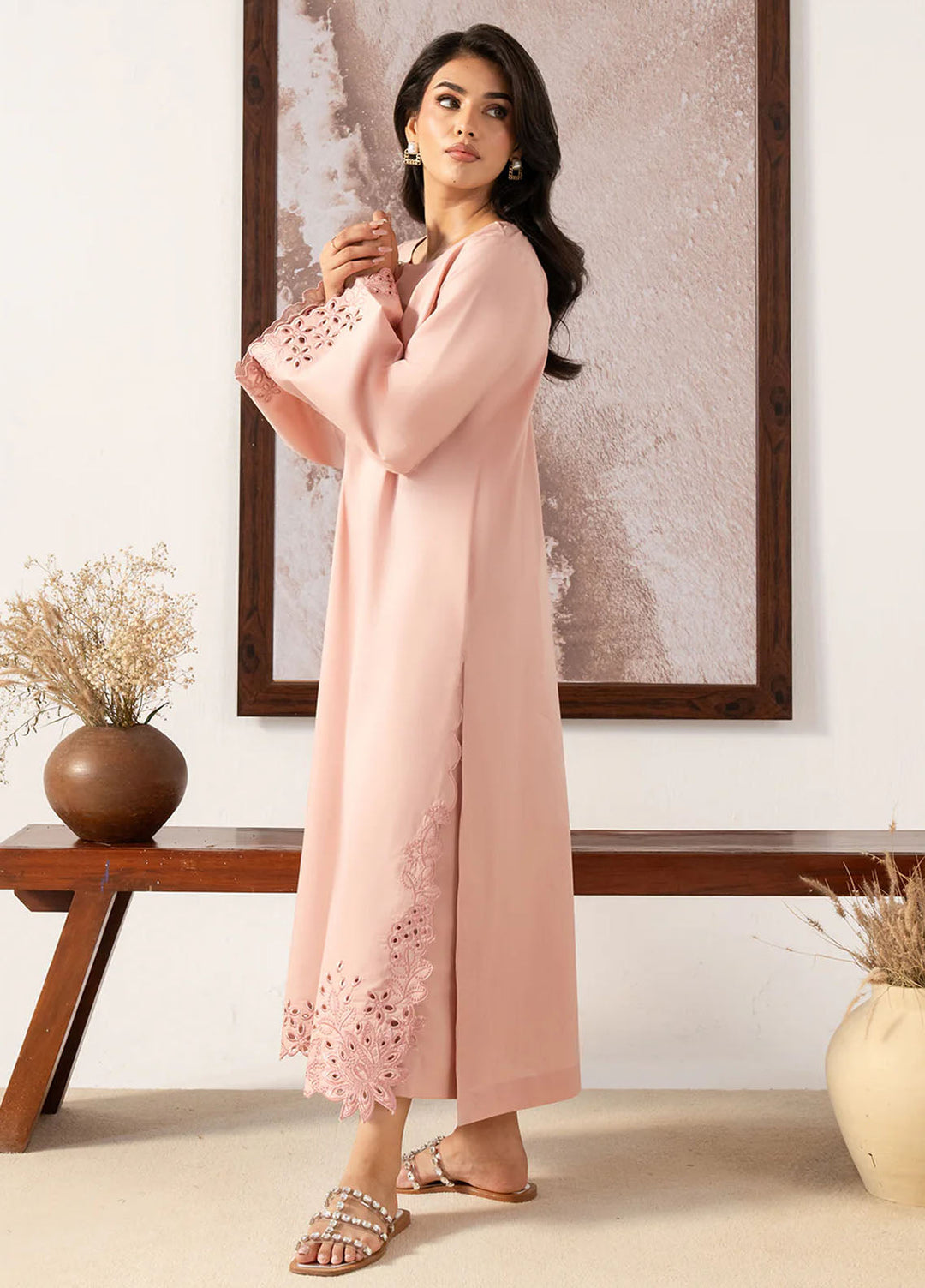 Izel Pret Embroidered Cotton 2 Piece Suit Blush