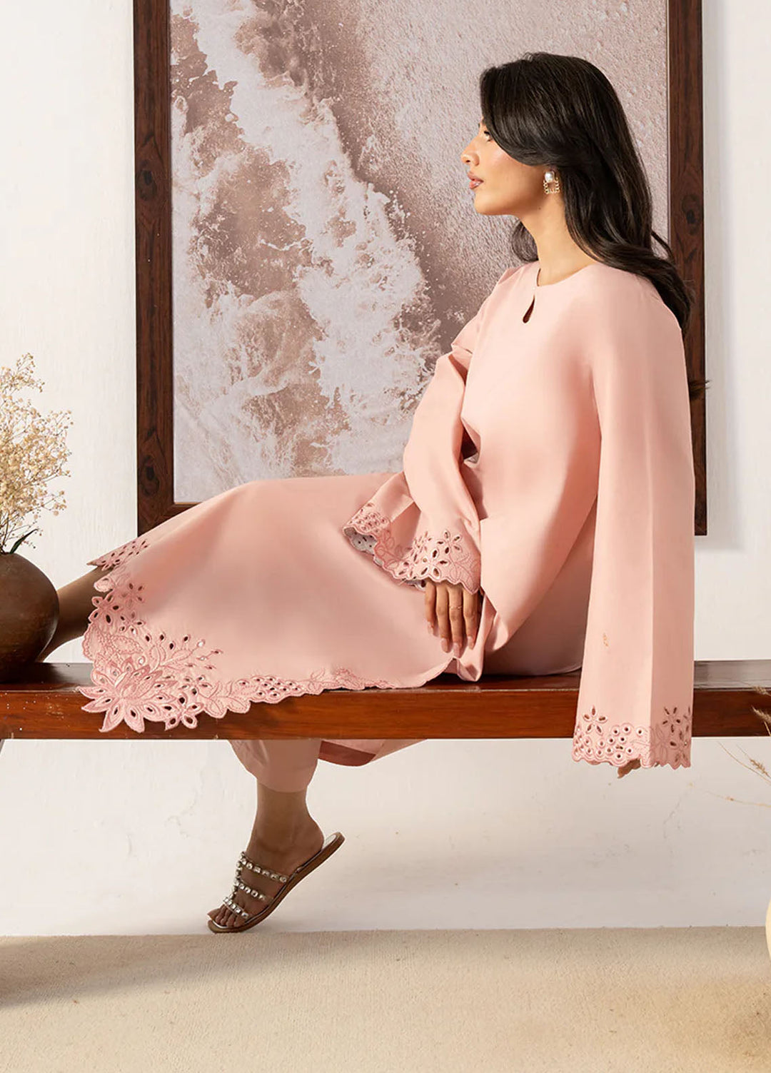 Izel Pret Embroidered Cotton 2 Piece Suit Blush