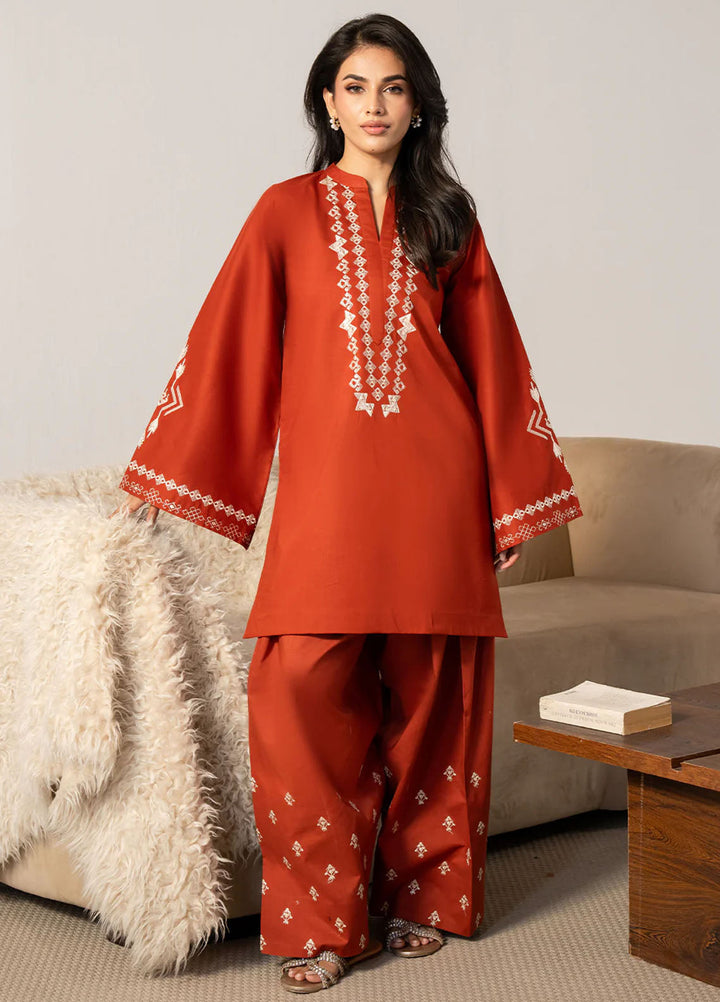 Izel Pret Embroidered Cotton 2 Piece Suit Ember