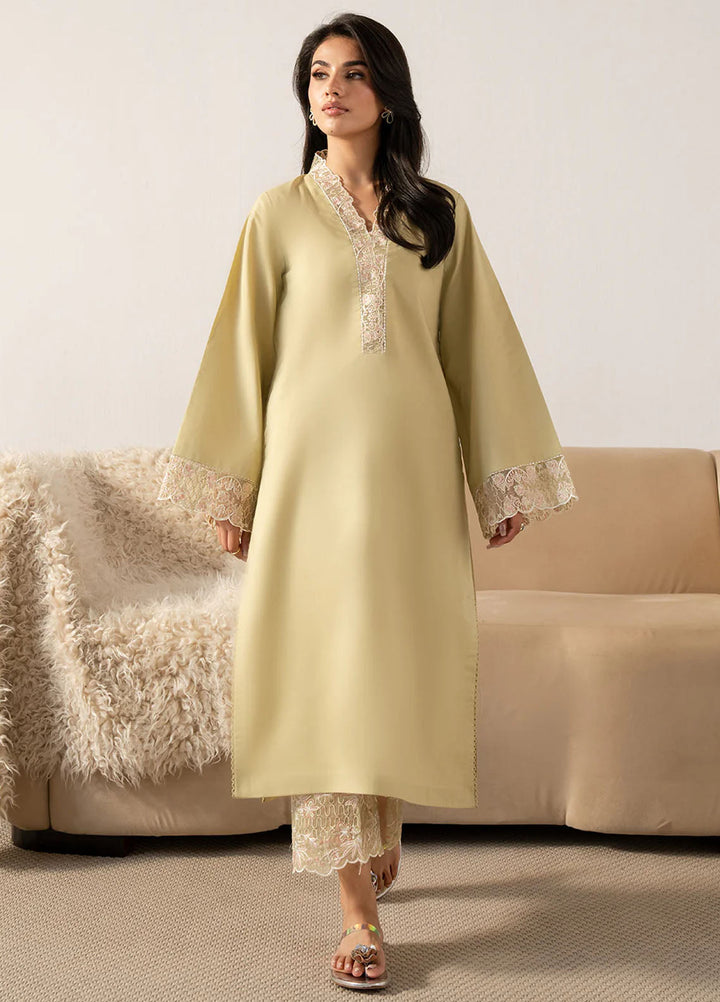 Izel Pret Embroidered Cotton 2 Piece Suit Fawn