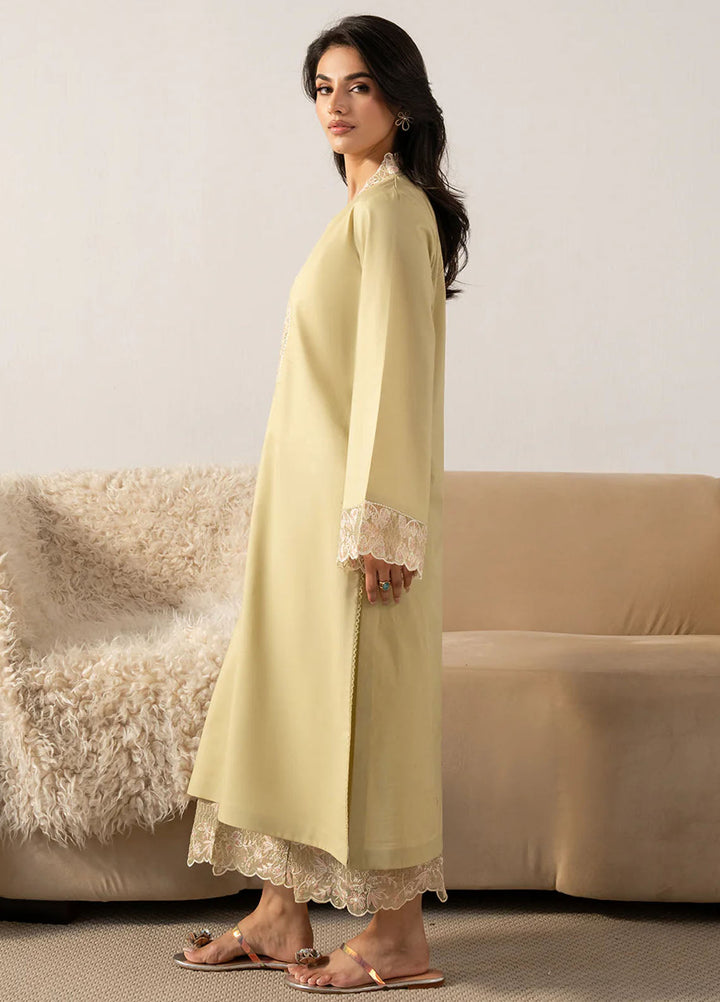 Izel Pret Embroidered Cotton 2 Piece Suit Fawn