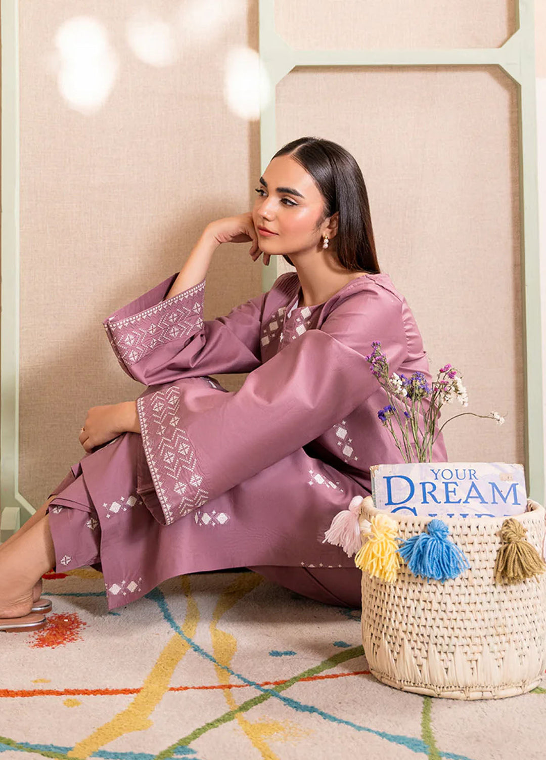 Izel Pret Embroidered Cotton 2 Piece Suit Fern