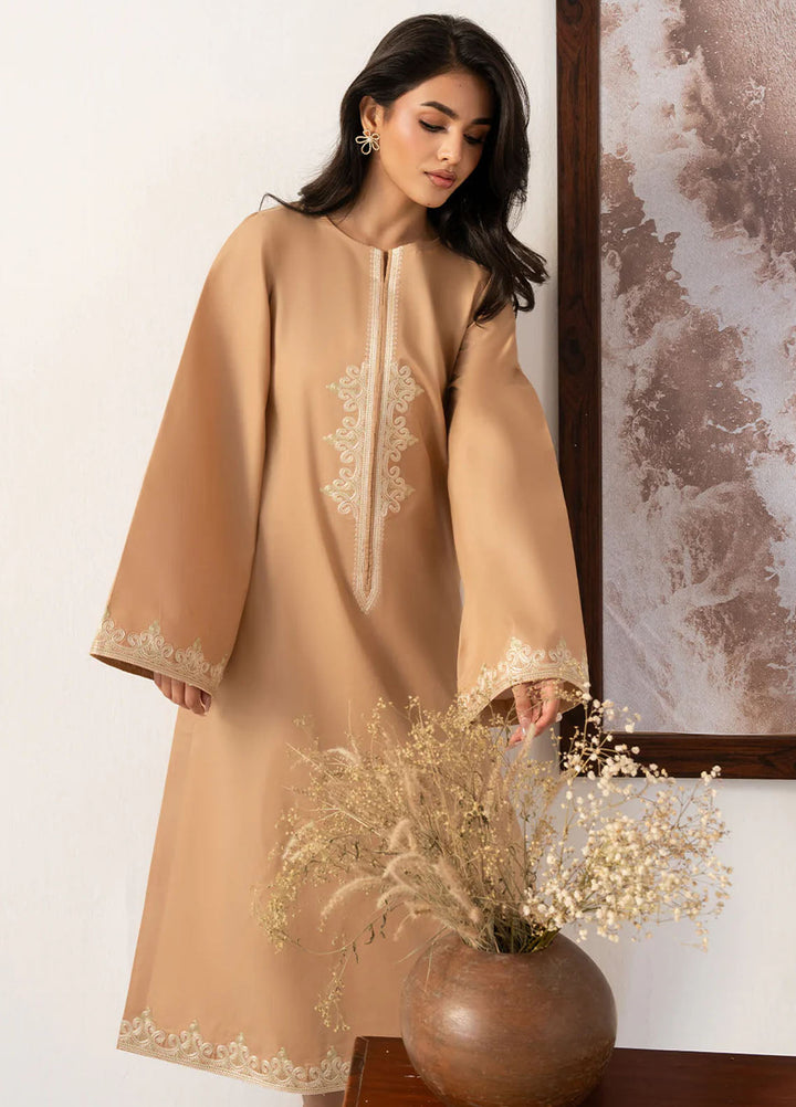 Izel Pret Embroidered Cotton 2 Piece Suit Latte