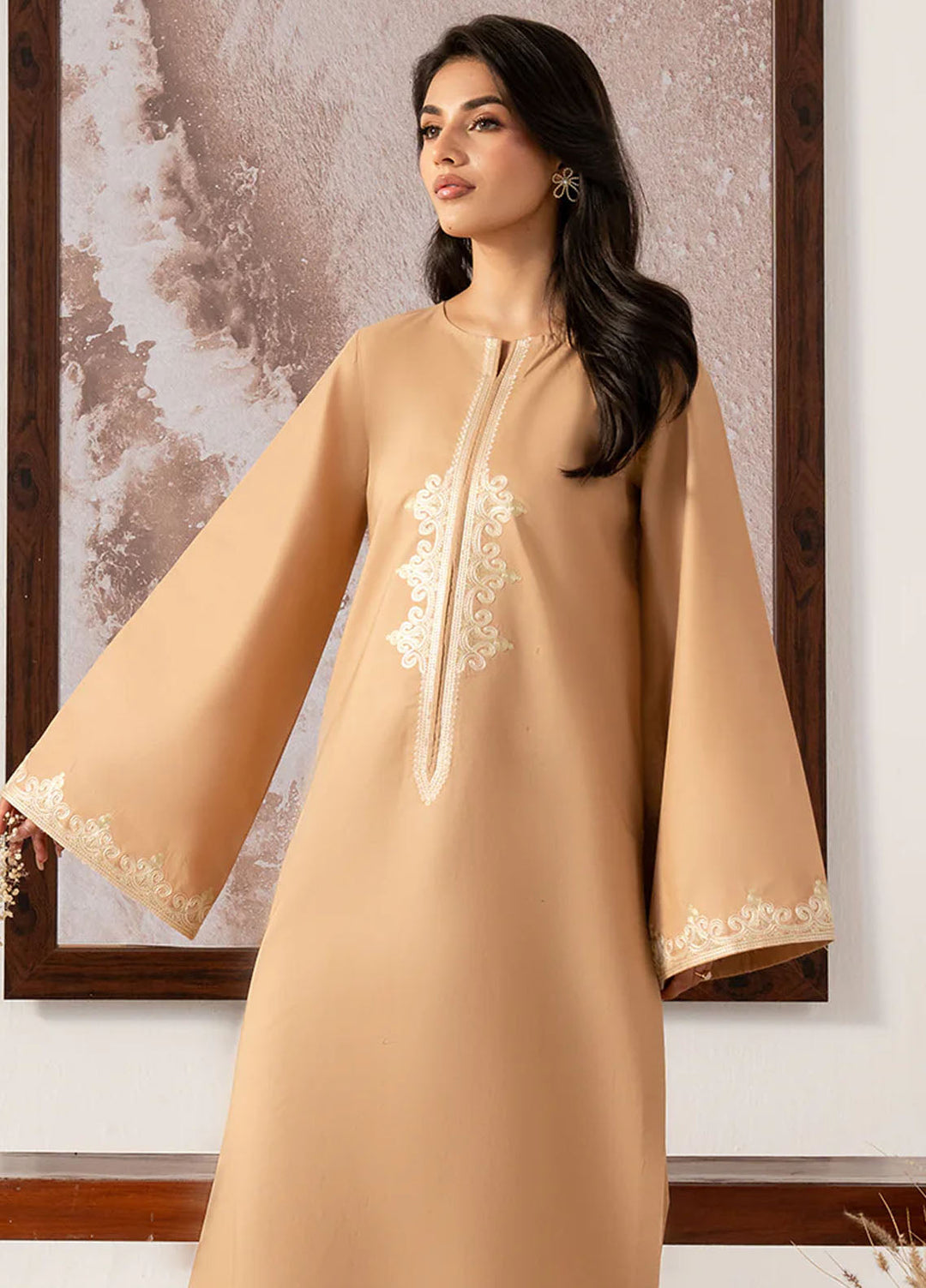 Izel Pret Embroidered Cotton 2 Piece Suit Latte