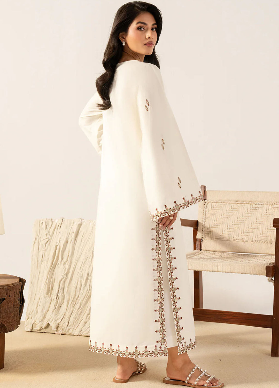 Izel Pret Embroidered Cotton 2 Piece Suit Porcelain