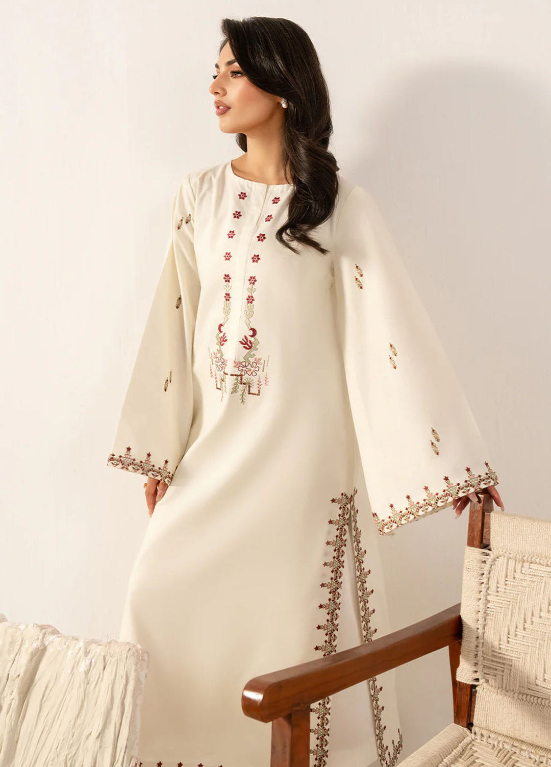 Izel Pret Embroidered Cotton 2 Piece Suit Porcelain