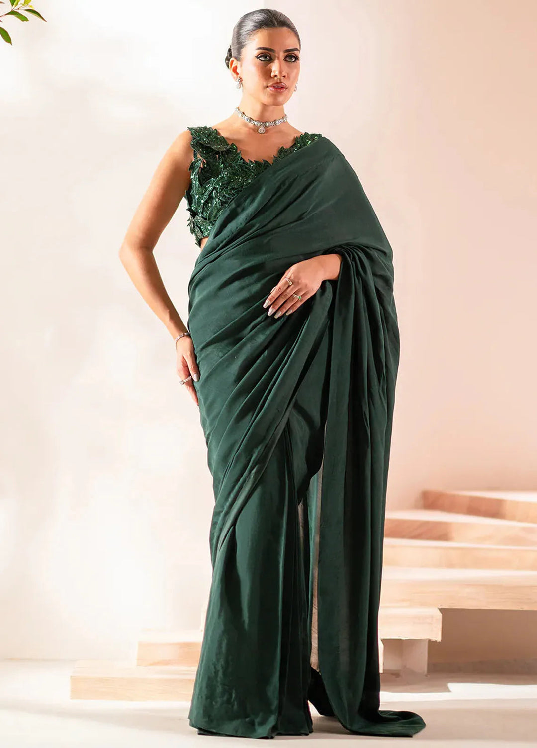 Izel Unstitched Embroidered Organza Saree SLC-001-Luxe