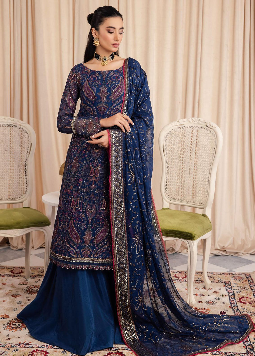 Iznik Embroidered Chiffon Suits Unstitched 3 Piece IZ24 CC 34 Ashah - Luxury Collection