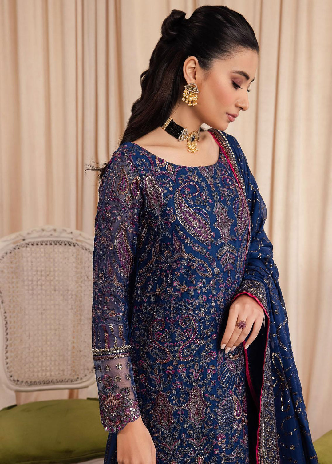 Iznik Embroidered Chiffon Suits Unstitched 3 Piece IZ24 CC 34 Ashah - Luxury Collection