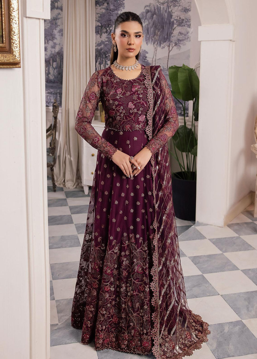 Iznik Embroidered Net Suits Unstitched 3 Piece IZ24 CC 37 Aida - Luxury Collection