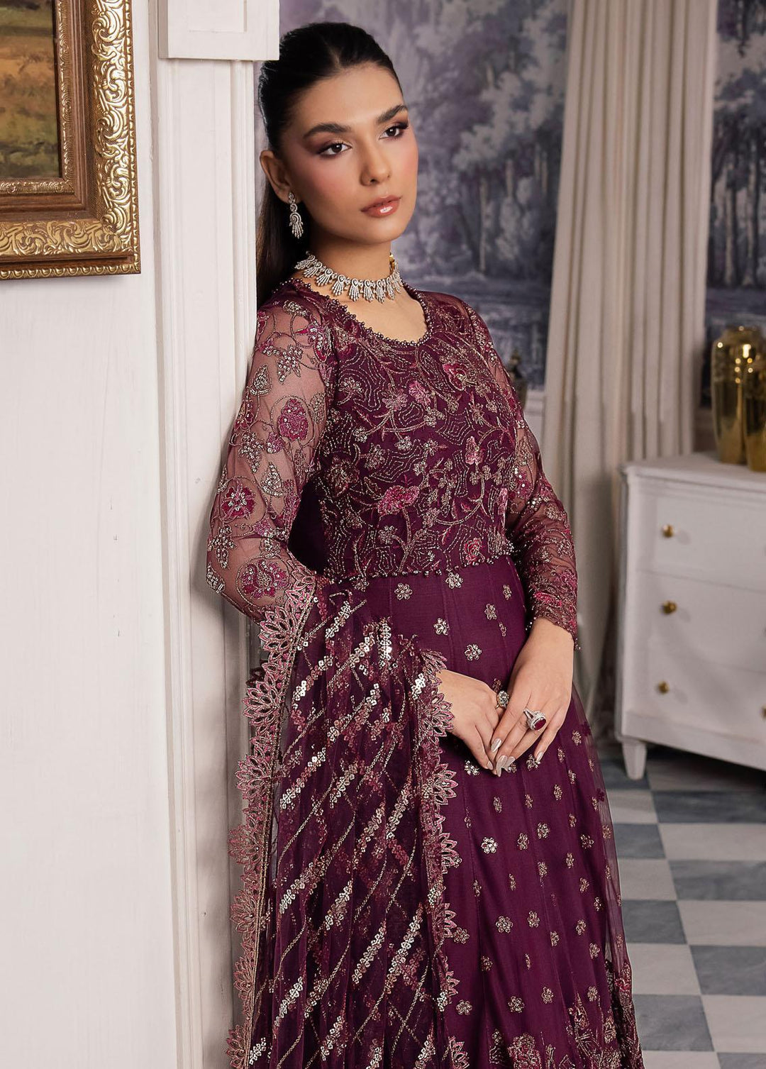 Iznik Embroidered Net Suits Unstitched 3 Piece IZ24 CC 37 Aida - Luxury Collection