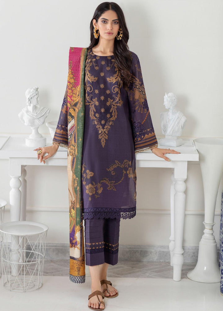 Iznik Embroidered Lawn Suits Unstitched 3 Piece IZ21EF 01 Royal Purple - Festive Collection