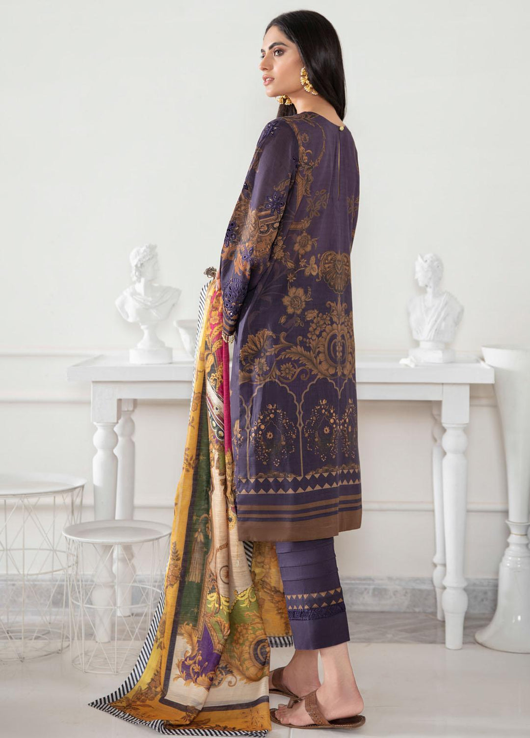 Iznik Embroidered Lawn Suits Unstitched 3 Piece IZ21EF 01 Royal Purple - Festive Collection