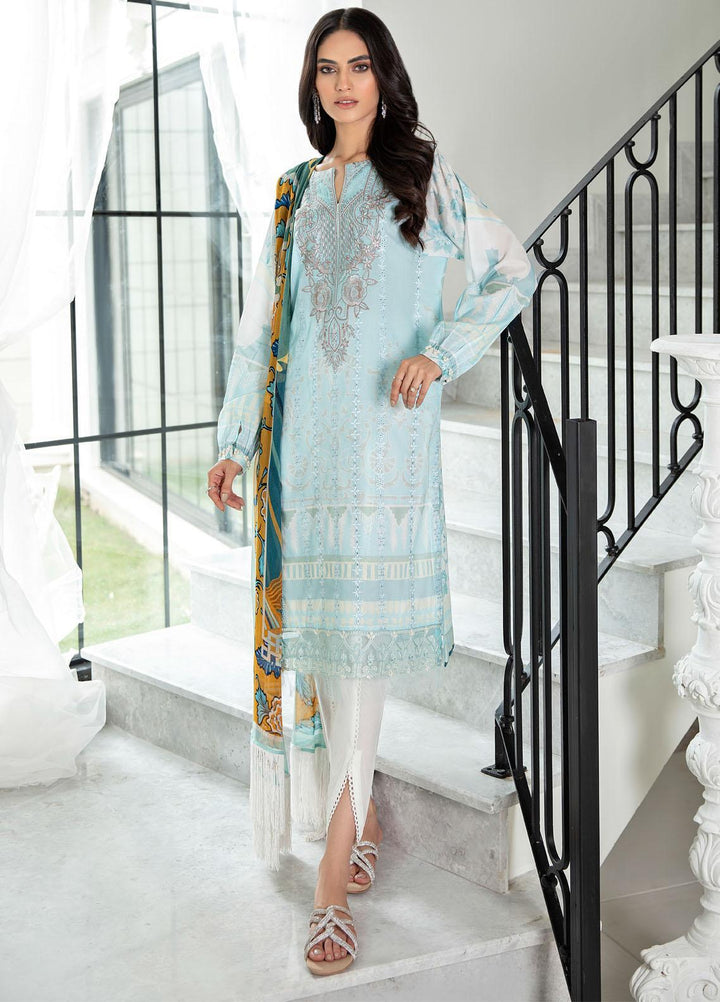 Iznik Embroidered Lawn Suits Unstitched 3 Piece IZ21EF 03 Ice Blue - Festive Collection