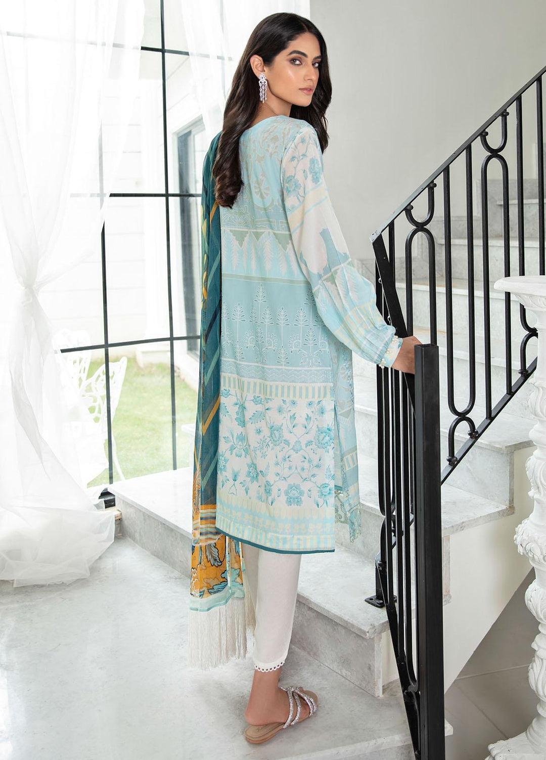 Iznik Embroidered Lawn Suits Unstitched 3 Piece IZ21EF 03 Ice Blue - Festive Collection