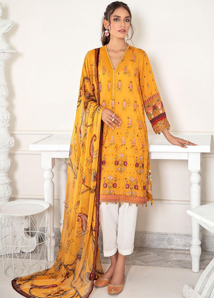Iznik Embroidered Lawn Suits Unstitched 3 Piece IZ21EF 04 Mehandi Yellow - Festive Collection