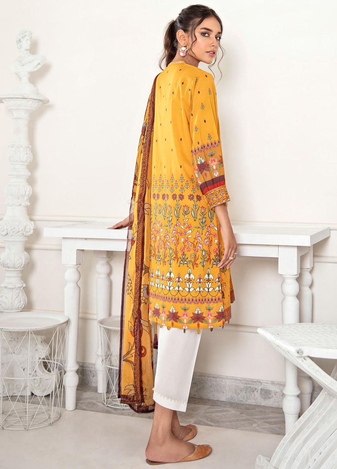 Iznik Embroidered Lawn Suits Unstitched 3 Piece IZ21EF 04 Mehandi Yellow - Festive Collection
