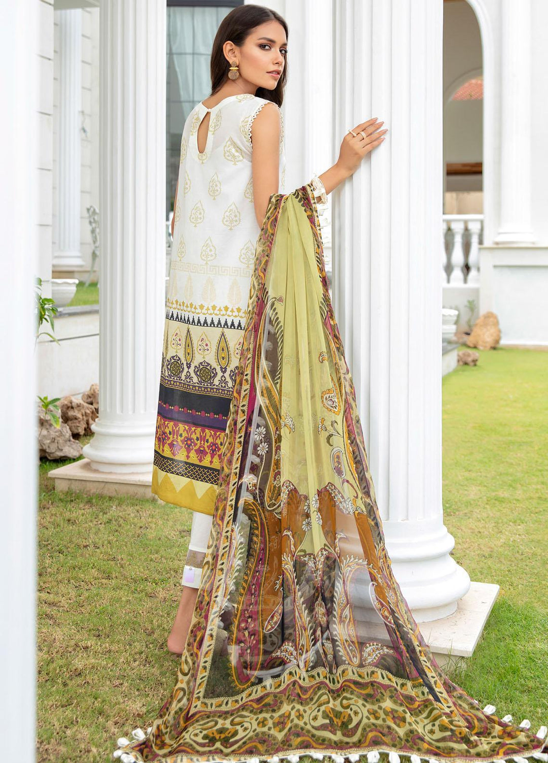 Iznik Embroidered Lawn Suits Unstitched 3 Piece IZ21EF 05 Pure White - Festive Collection