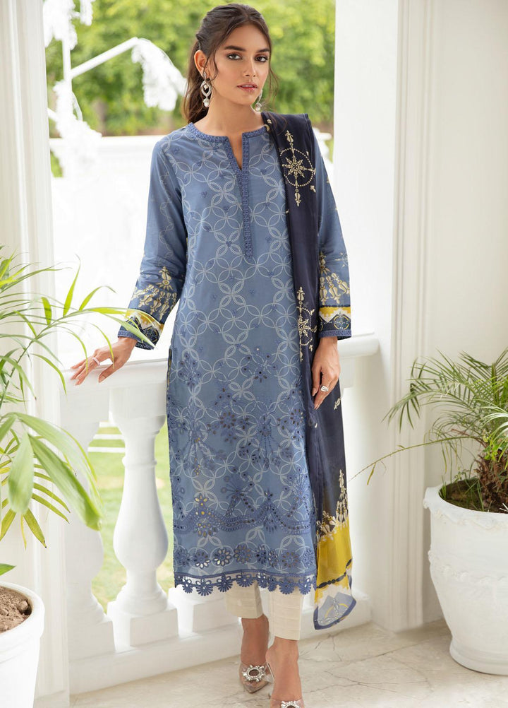 Iznik Embroidered Lawn Suits Unstitched 3 Piece IZ21EF 07 Deep Blue - Festive Collection