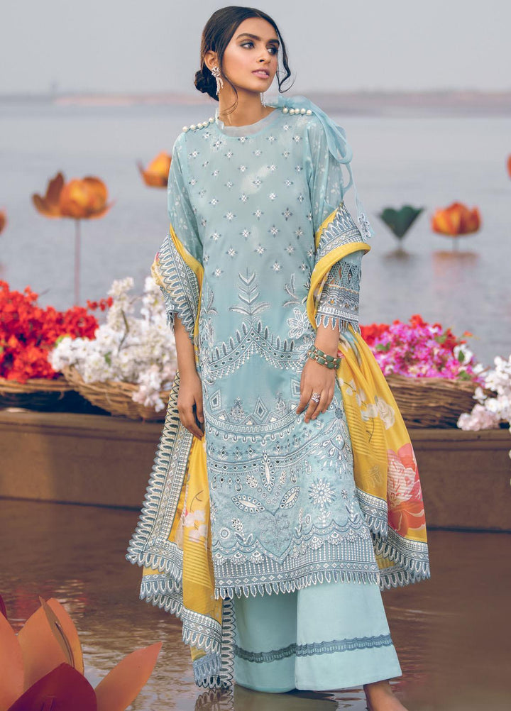 Iznik Embroidered Lawn Suits Unstitched 3 Piece IZ21L 02 Marine - Luxury Collection