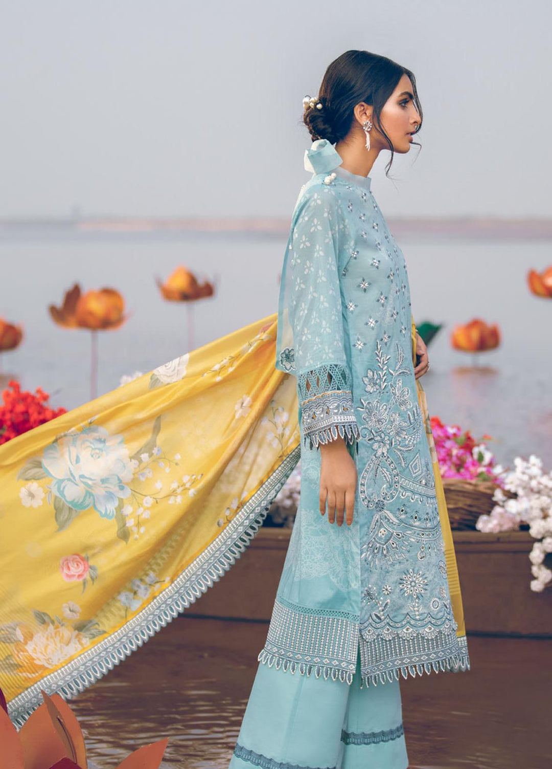 Iznik Embroidered Lawn Suits Unstitched 3 Piece IZ21L 02 Marine - Luxury Collection