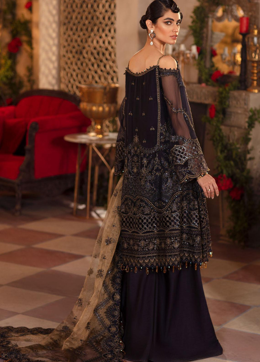 Iznik Embroidered Chiffon Suits Unstitched 3 Piece IZ21M IMC-05 BLUE BLOOD - Luxury Formals Collection