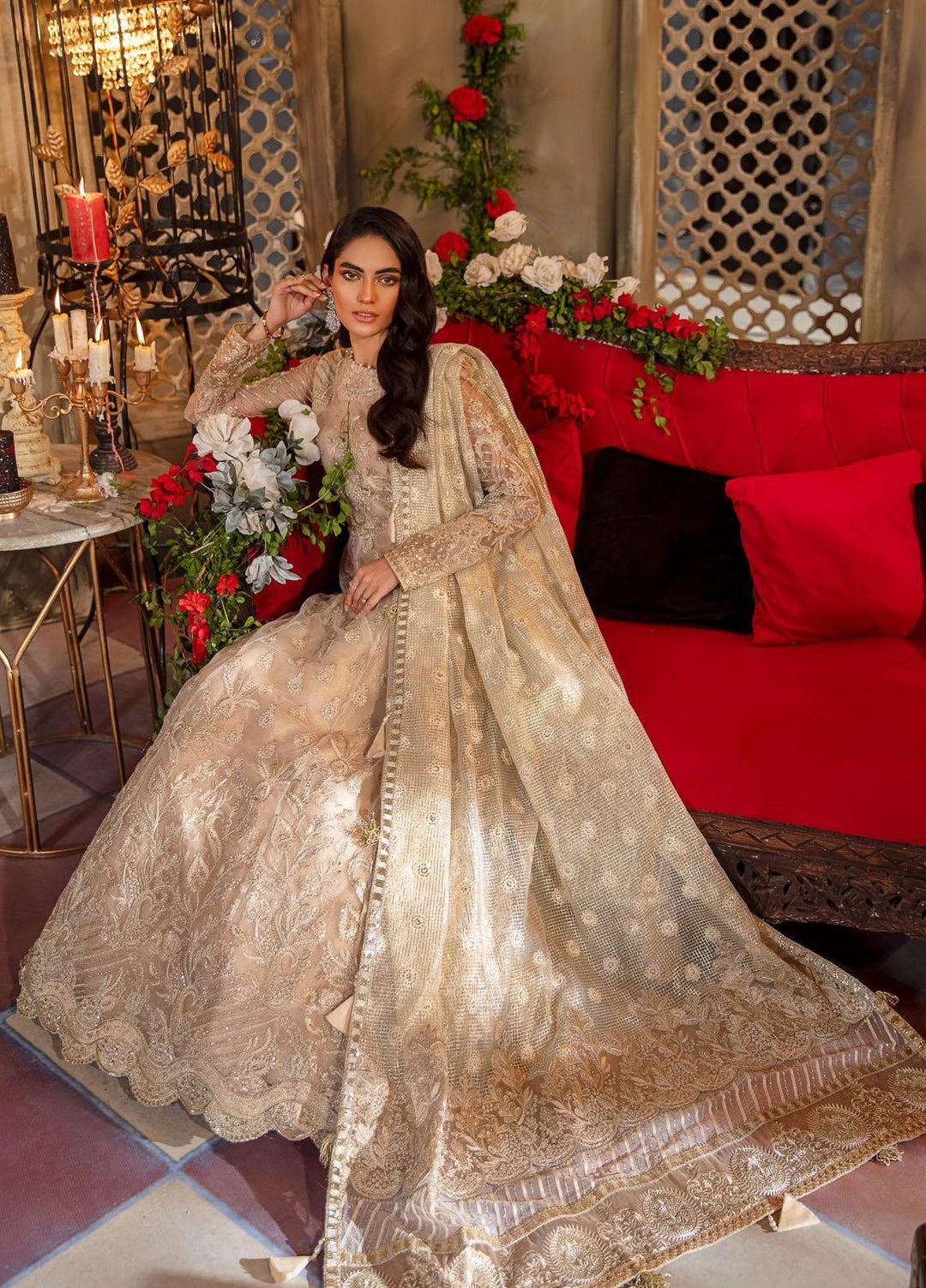 Iznik Embroidered Net Suits Unstitched 3 Piece IZ21M IMC-06 CANDLE LIGHT - Luxury Formals Collection