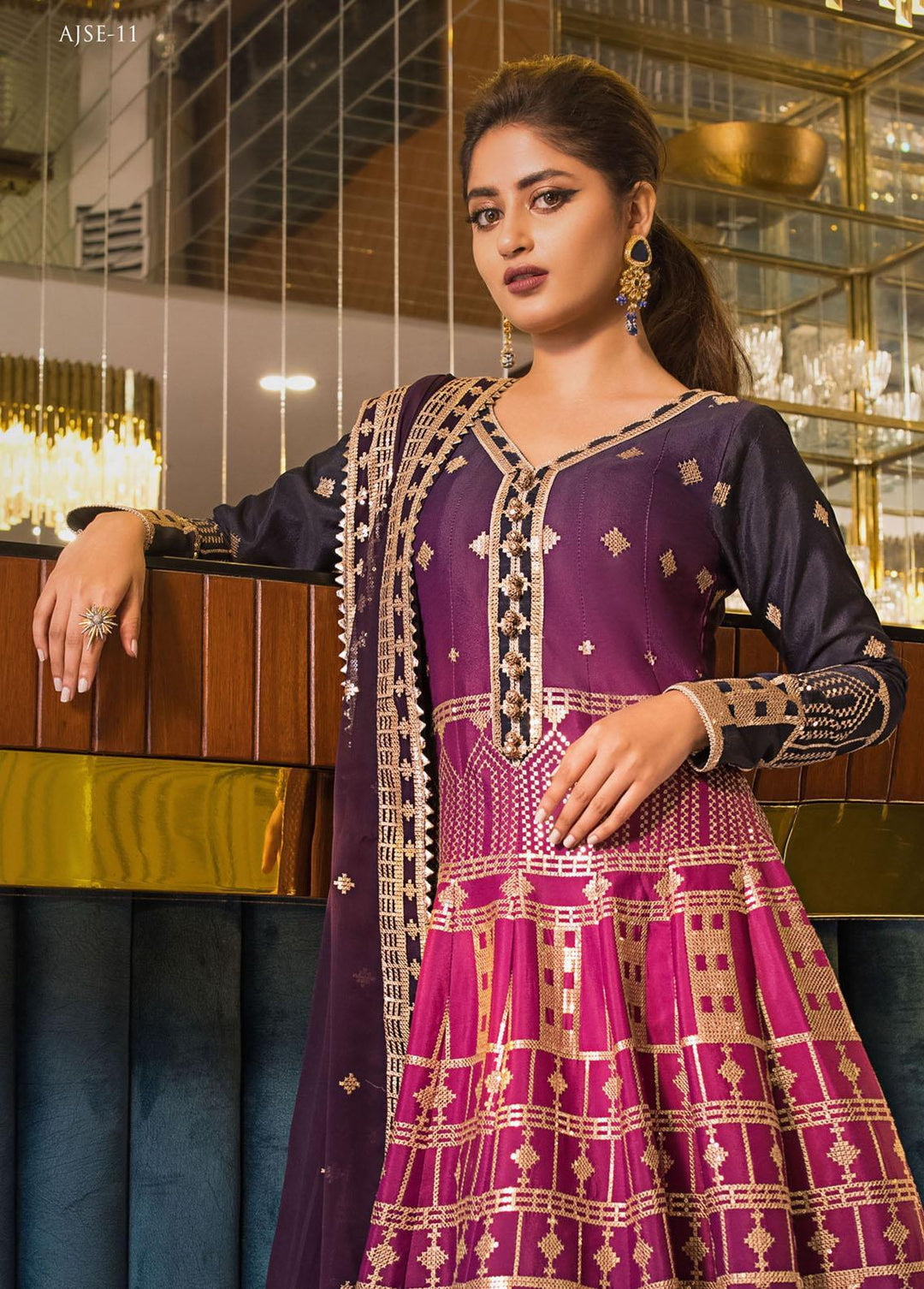 Jaan-e-Ada by Asim Jofa Embroidered  Suits Unstitched 3 Piece AJ22JA AJSE-11 - Luxury Collection