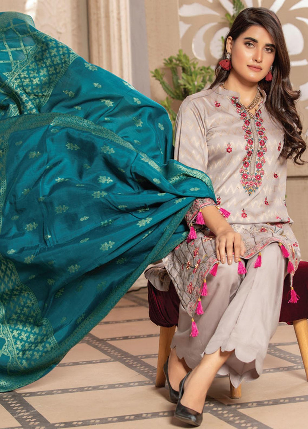 Jacquard Banarsi by MTF Embroidered Jacquard Banarsi Viscose Suits Unstitched 3 Piece MTF21JV D-02 - Winter Collection