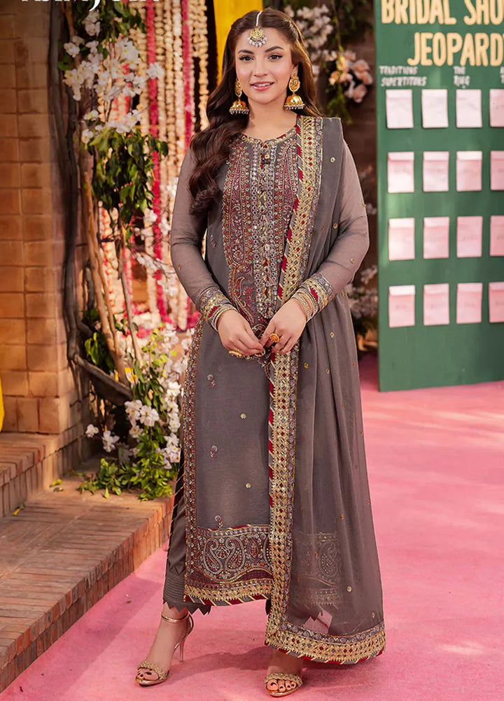 Jag Mag By Asim Jofa Embroidered Chiffon Suit Unstitched 3 Piece AJ24J AJMJ-19 - Festive Collection