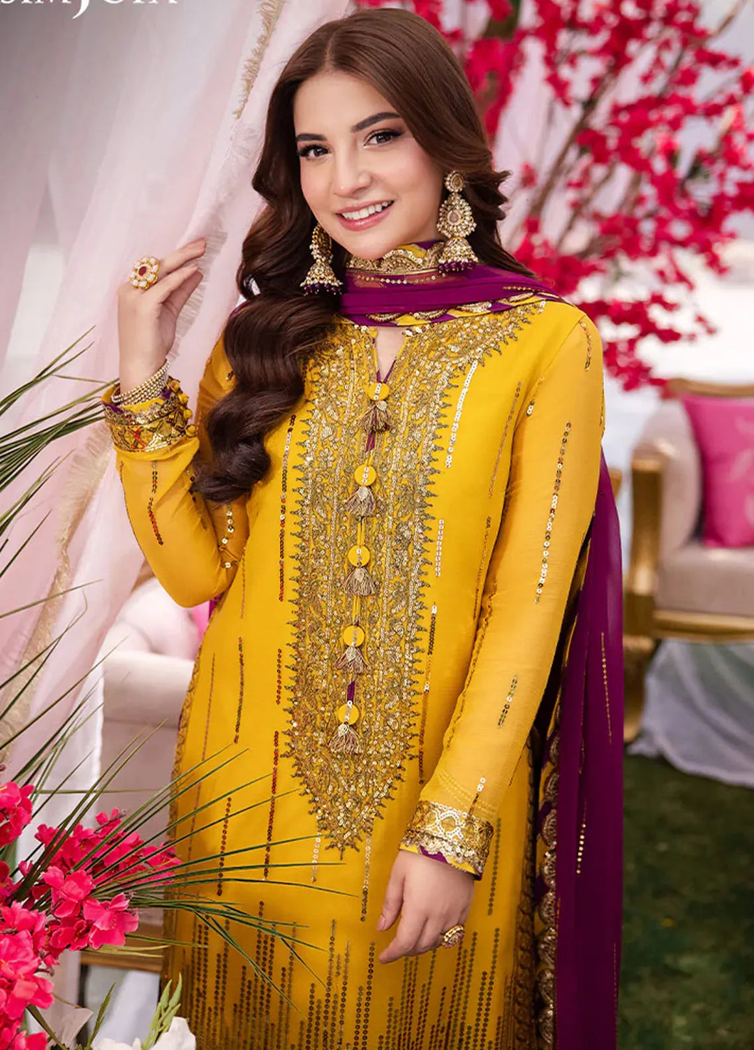 Jag Mag By Asim Jofa Embroidered Chiffon Suit Unstitched 3 Piece AJ24J AJMJ-20 - Festive Collection