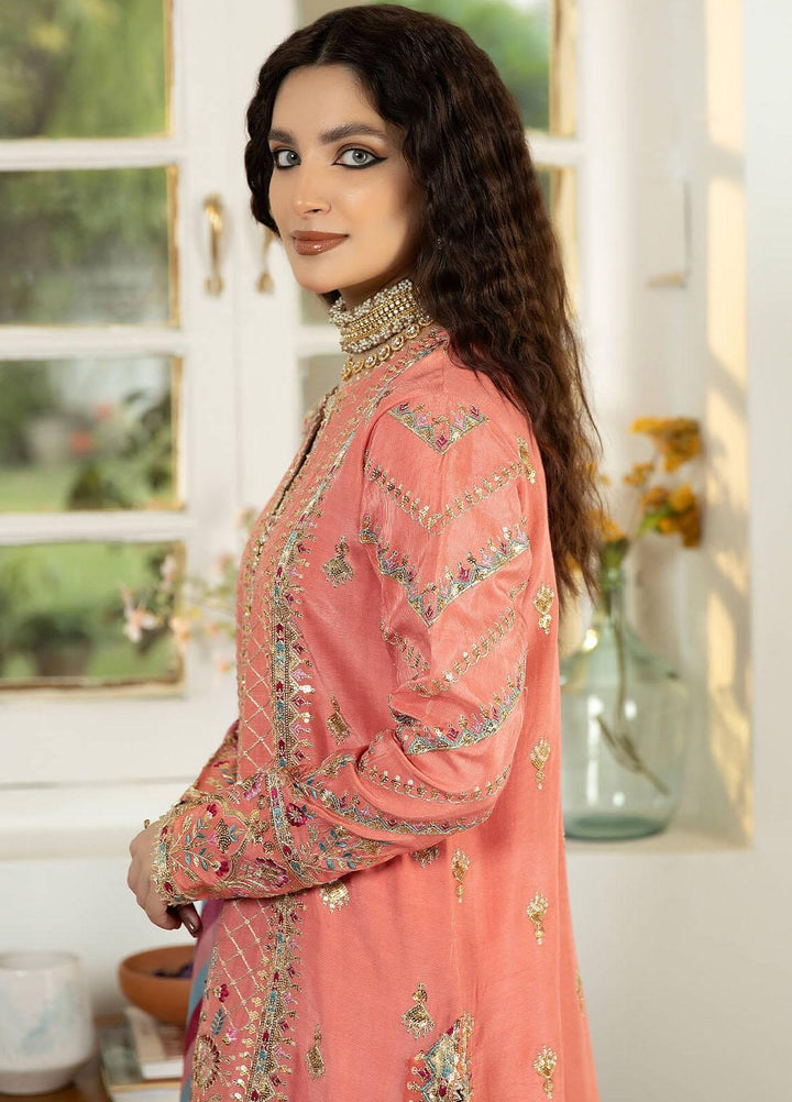 Jahaan Ara By Serene Premium Embroidered Raw Silk Suits Unstitched 3 Piece SP23JA SRS-01 Mahjabeen - Luxury Collection