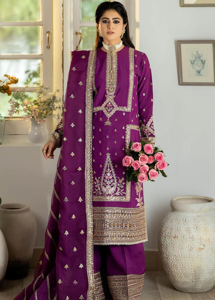 Jahaan Ara By Serene Premium Embroidered Raw Silk Suits Unstitched 3 Piece SP23JA SRS-02 Nazakat - Luxury Collection