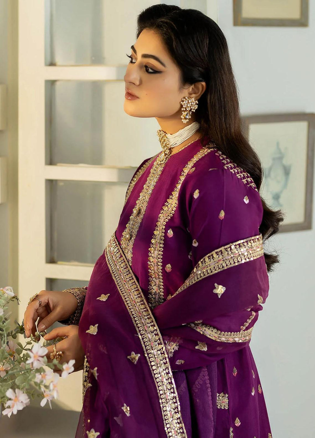 Jahaan Ara By Serene Premium Embroidered Raw Silk Suits Unstitched 3 Piece SP23JA SRS-02 Nazakat - Luxury Collection