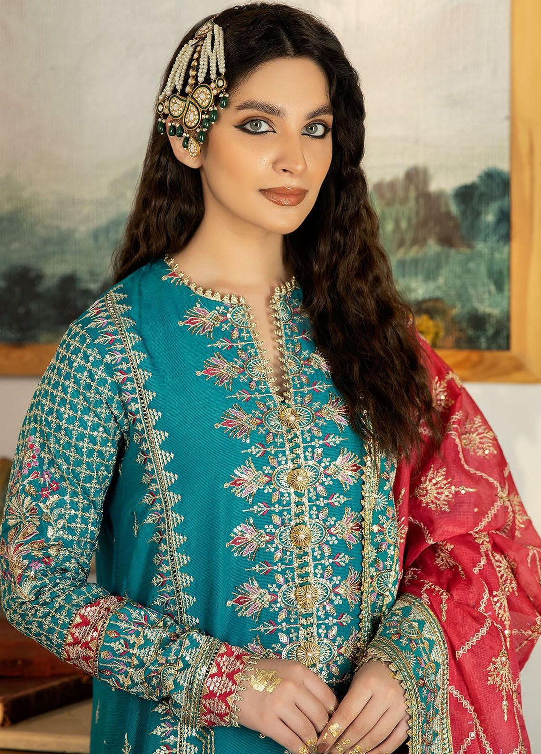 Jahaan Ara By Serene Premium Embroidered Raw Silk Suits Unstitched 3 Piece SP23JA SRS-03 Raqs - Luxury Collection