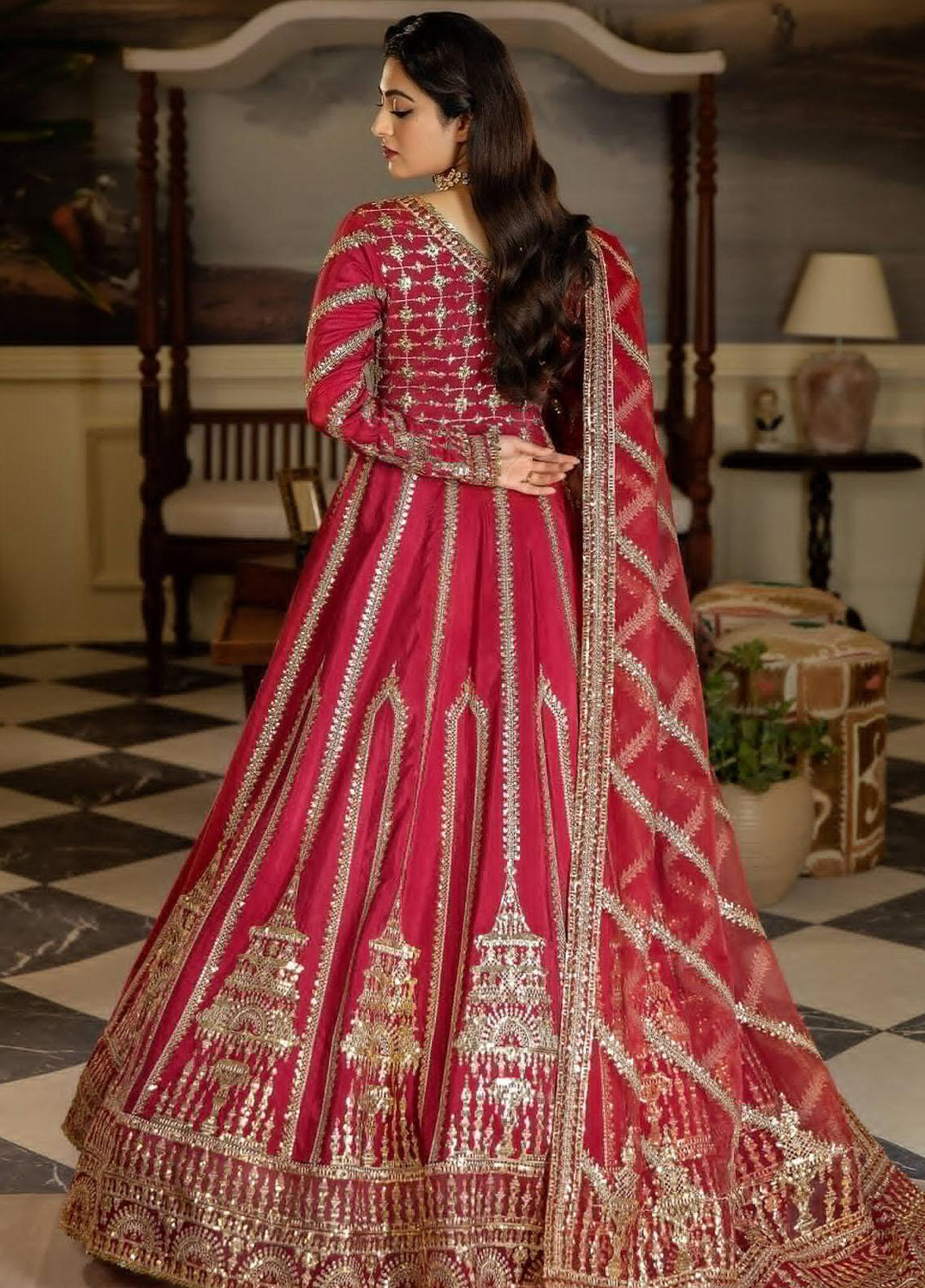 Jahaan Ara By Serene Premium Embroidered Raw Silk Suits Unstitched 3 Piece SP23JA SRS-06 Surkh Roo - Luxury Collection