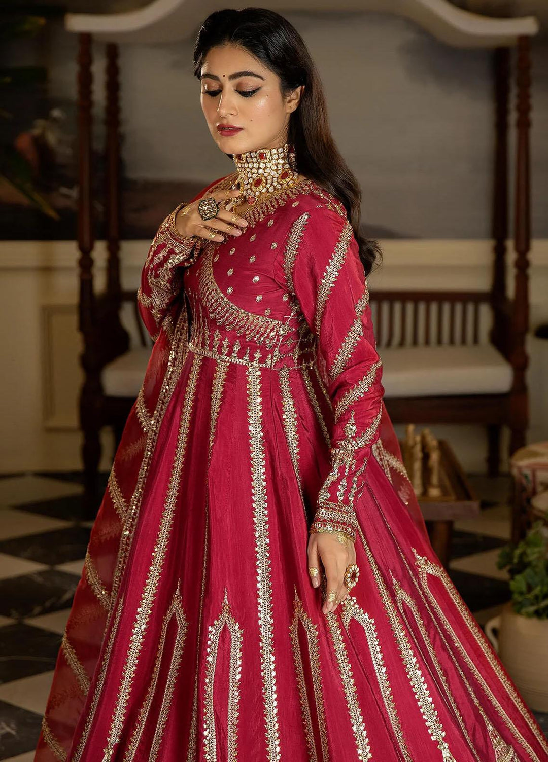 Jahaan Ara By Serene Premium Embroidered Raw Silk Suits Unstitched 3 Piece SP23JA SRS-06 Surkh Roo - Luxury Collection