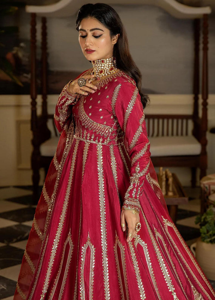 Jahaan Ara By Serene Premium Embroidered Raw Silk Suits Unstitched 3 Piece SP23JA SRS-06 Surkh Roo - Luxury Collection