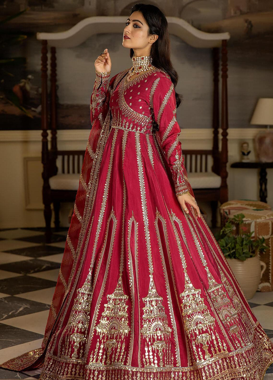 Jahaan Ara By Serene Premium Embroidered Raw Silk Suits Unstitched 3 Piece SP23JA SRS-06 Surkh Roo - Luxury Collection