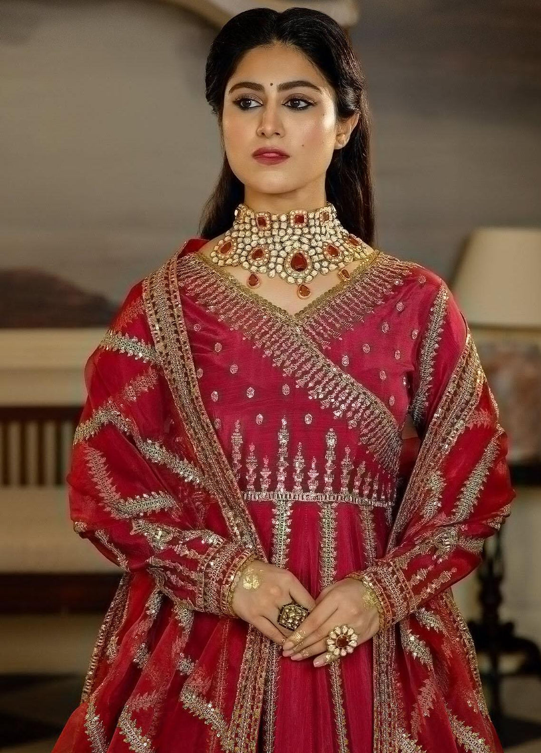 Jahaan Ara By Serene Premium Embroidered Raw Silk Suits Unstitched 3 Piece SP23JA SRS-06 Surkh Roo - Luxury Collection