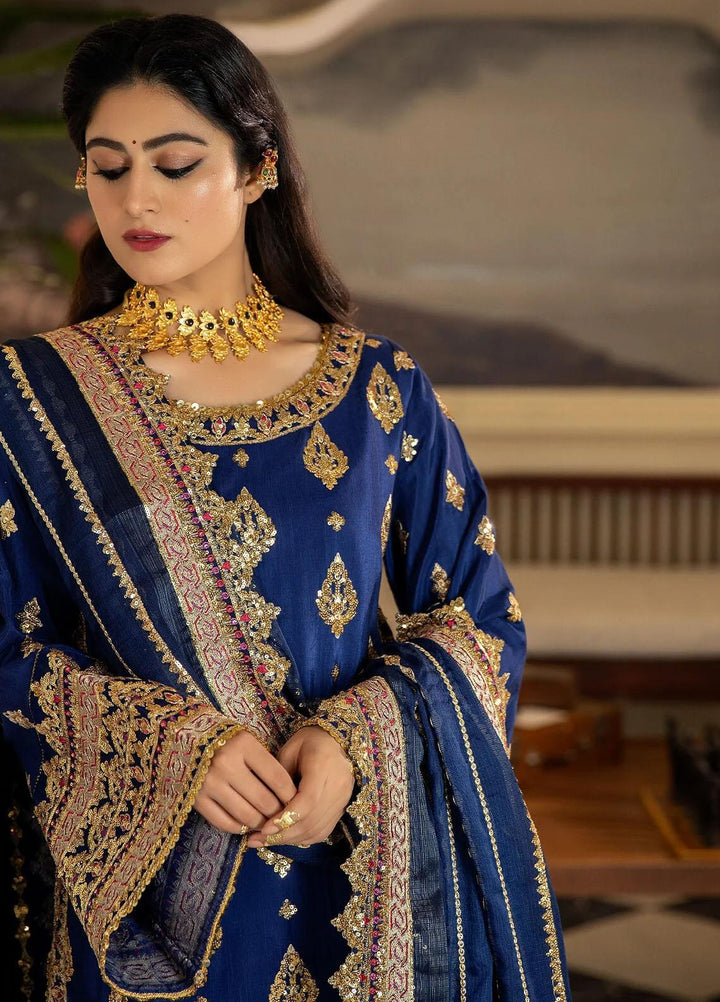 Jahaan Ara By Serene Premium Embroidered Raw Silk Suits Unstitched 3 Piece SP23JA SRS-07 Maahru - Luxury Collection