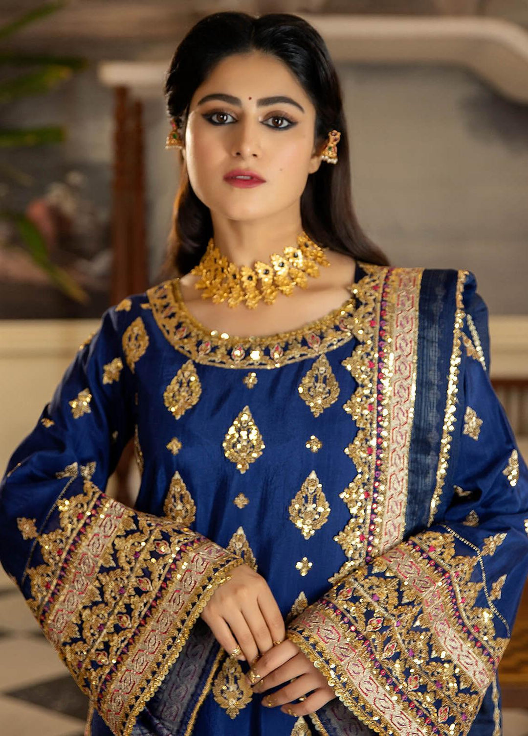 Jahaan Ara By Serene Premium Embroidered Raw Silk Suits Unstitched 3 Piece SP23JA SRS-07 Maahru - Luxury Collection